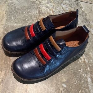 Spring Steps Emmalina Navy Leather Slip-On Sneakers with Brown and Red Accents